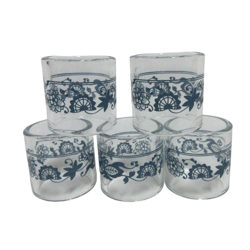 5 Vintage Pyrex Glass Napkin Ring Old Town Blue 1.5" Replacements